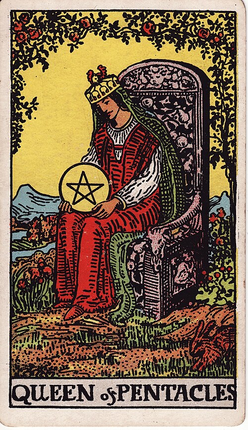 Карта Таро Королева Пентаклей — колода Уэйта